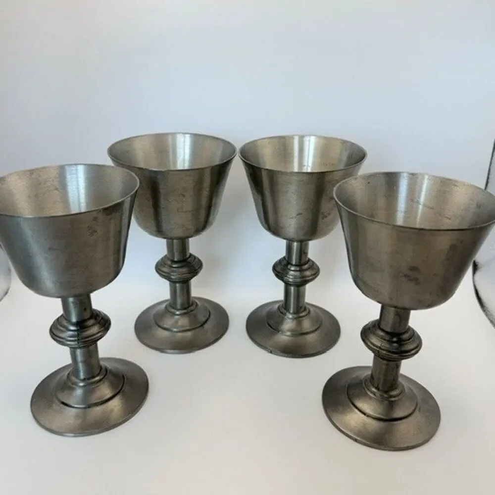 Set Of 4 International Silver Co Pewter Goblets Chalices Wine Glasses  4 in USA